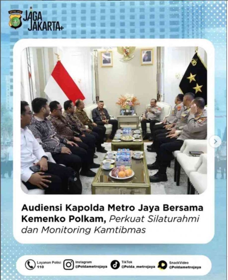 Kapolda Metro Jaya Audiensi dengan Kemenko Polkam, Perkuat Sinergi Jaga Stabilitas Kamtibmas Jakarta